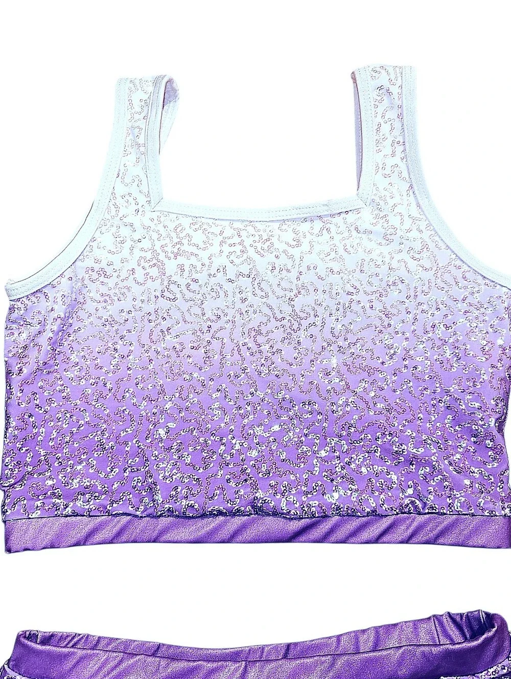 Weissman Showtime Two Piece Purple & White Sequins Dance Solo Jazz Costume XLC